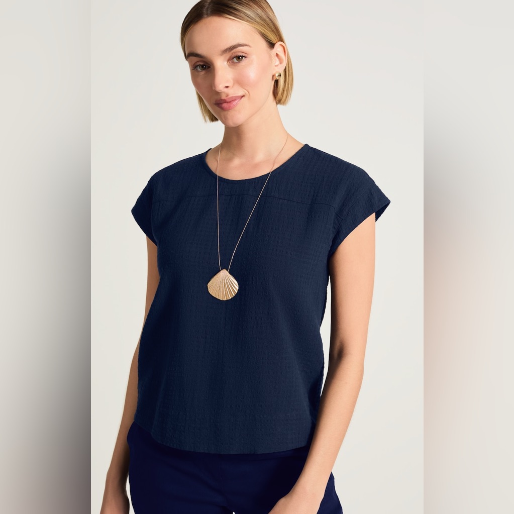 Nwt J.Jill Seersucker Seamed Shirt In True Navy